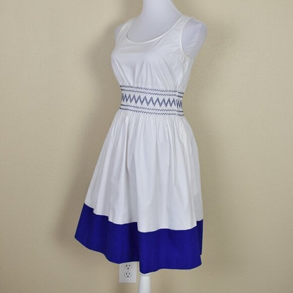 Kate Spade Fit Flare Smocked Poplin Dress XS - Picture 3 of 8